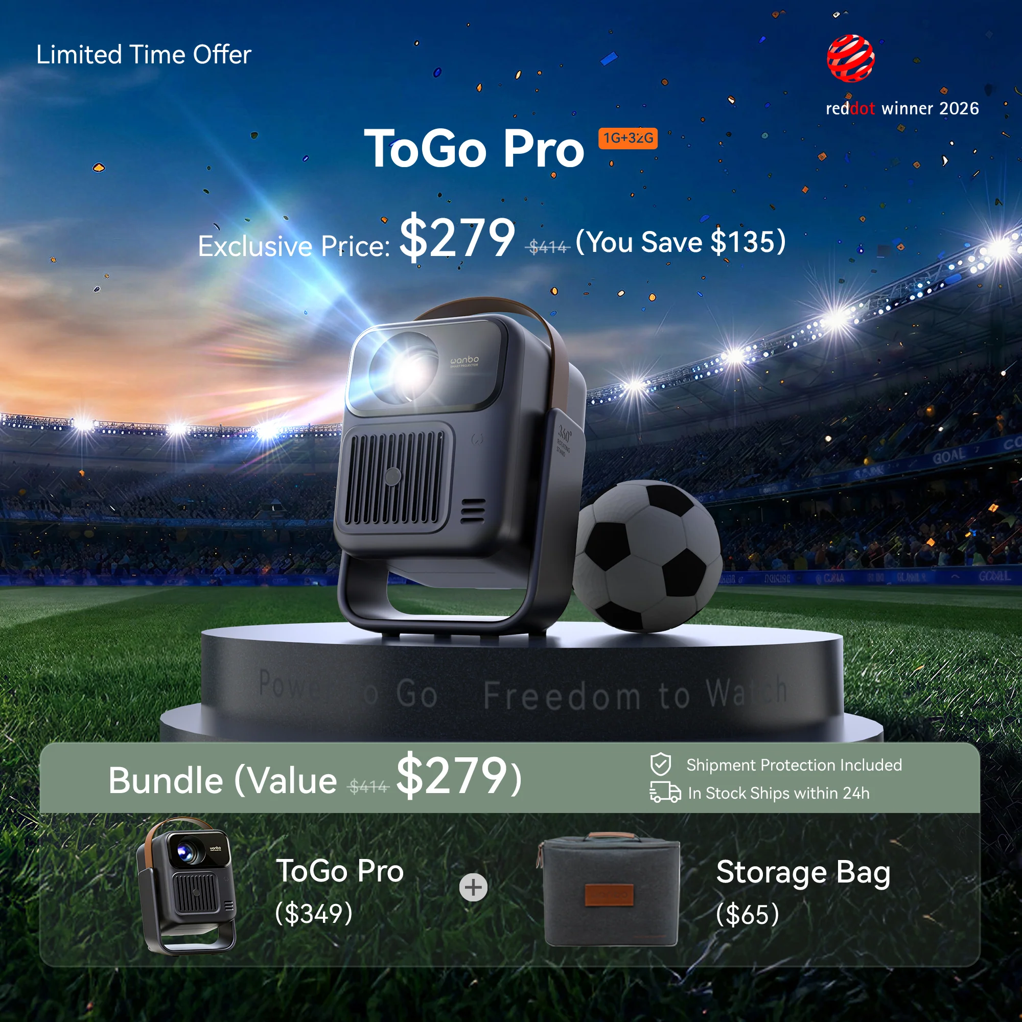 Wanbo ToGo Pro: Google TV Projector with Android 14 & Longest Battery for Outdoor - Image 7